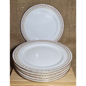 Vintage Jean Pouyat Limoges Porcelain China~ 6 Salad Plates Gold Rim Pink Roses